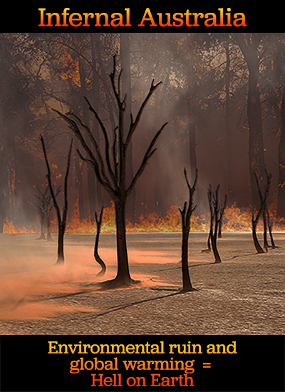 black skeletons of trees against background of wildfire