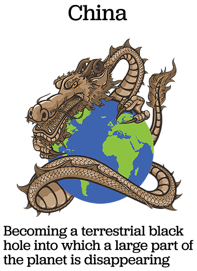 Chinese dragon enveloping the world