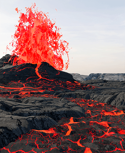 minor eruption of redhot lava in black landscape