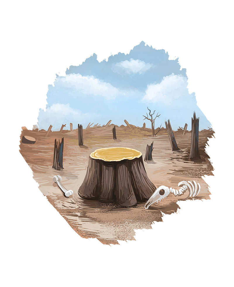 an earth-shaped tree in a desolate landscape
