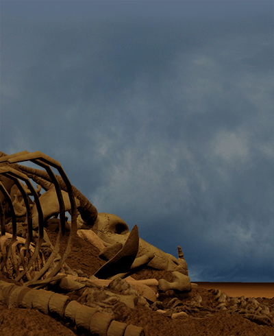 an earth-shaped tree in a desolate landscape