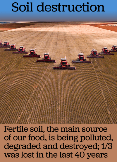 squadron of agricultural machines ripping up the soil